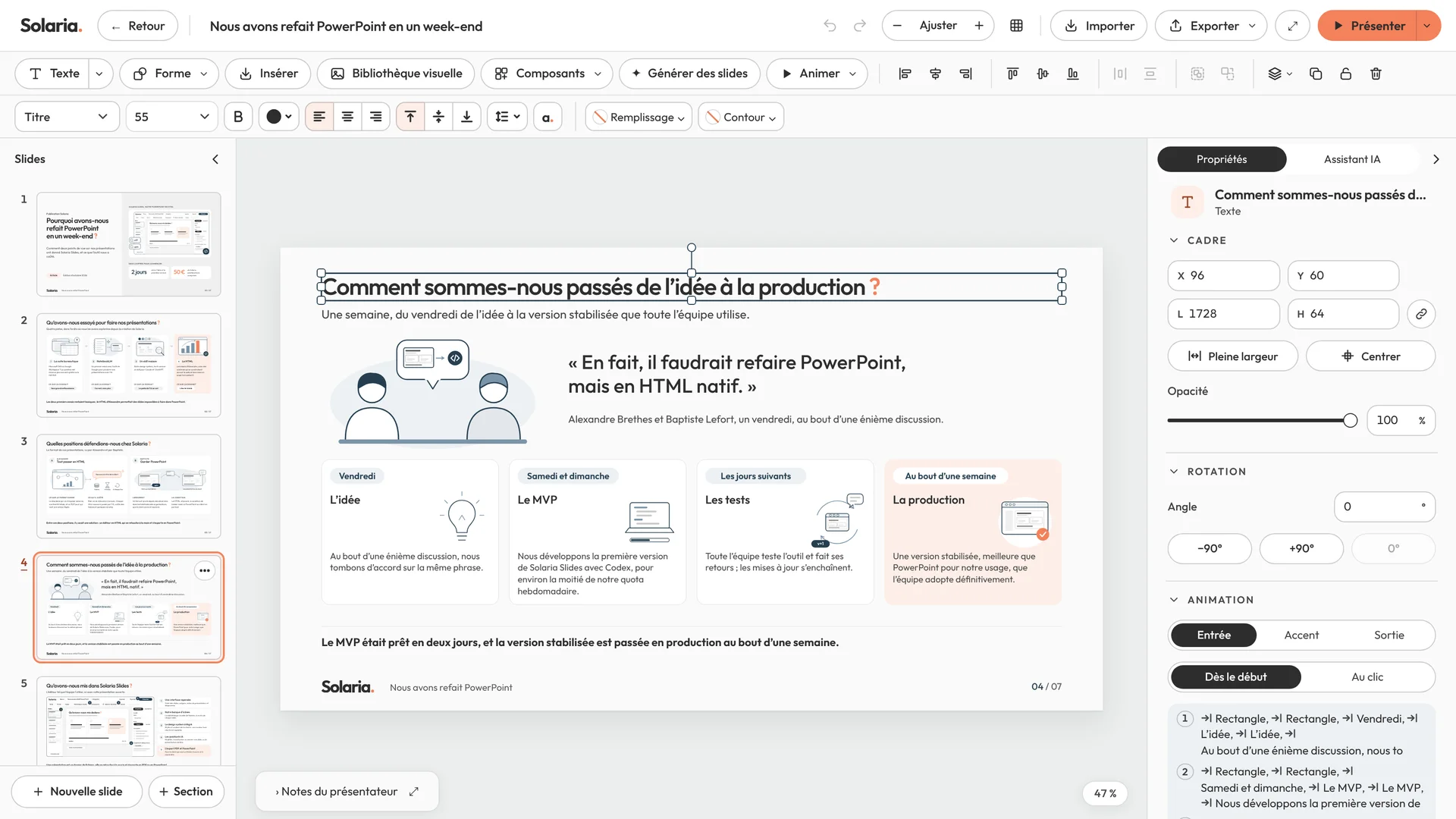 Solaria Slides, avec la présentation de cet article ouverte